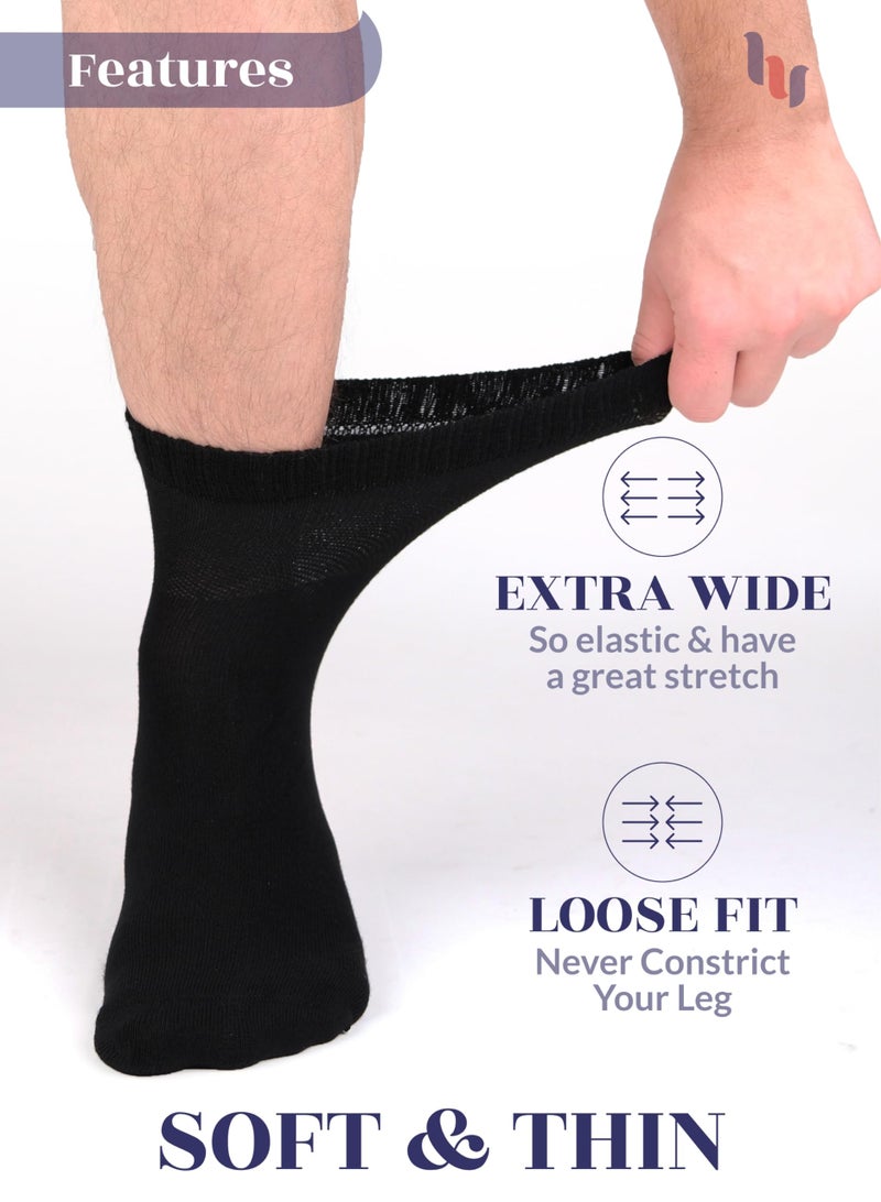 Hugh Ugoli Diabetic Socks for Men, Loose Ankle Socks Rayon, Extra-Wide, Thin, Seamless Toe and Non-Binding Top, 4 Pairs, Black, Shoe Size: 11-13 - Image 4
